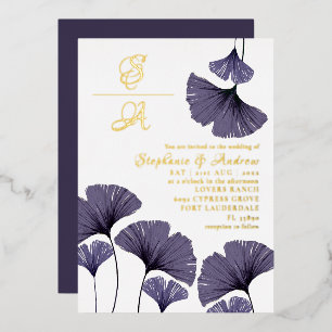 Elegant Purple Ginkgo Foliage Wedding  Invitation  Foil Invitation