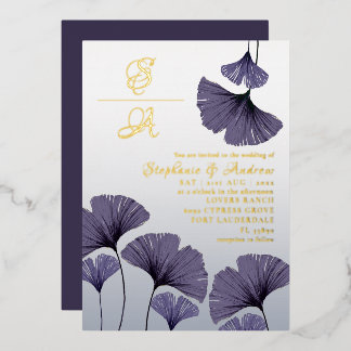 Elegant Purple Ginkgo Foliage Wedding  Invitation Foil Invitation