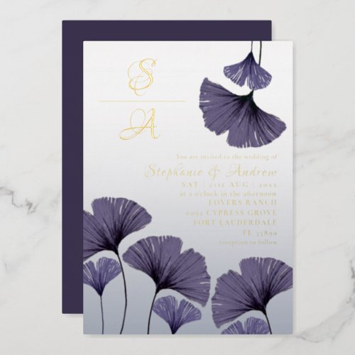 Elegant Purple Ginkgo Foliage Wedding  Invitation Foil Invitation