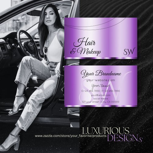Elegant Purple Glamorous with Initials Stylish Business Card