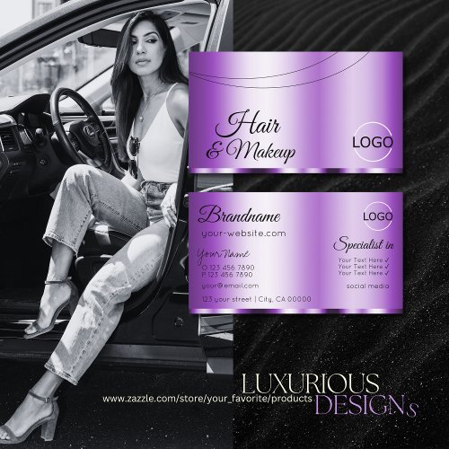 Elegant Purple Glamorous with Logo Professional Business Card