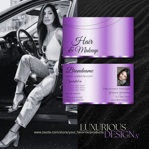 Elegant Purple Glamorous with Photo Professional Business Card