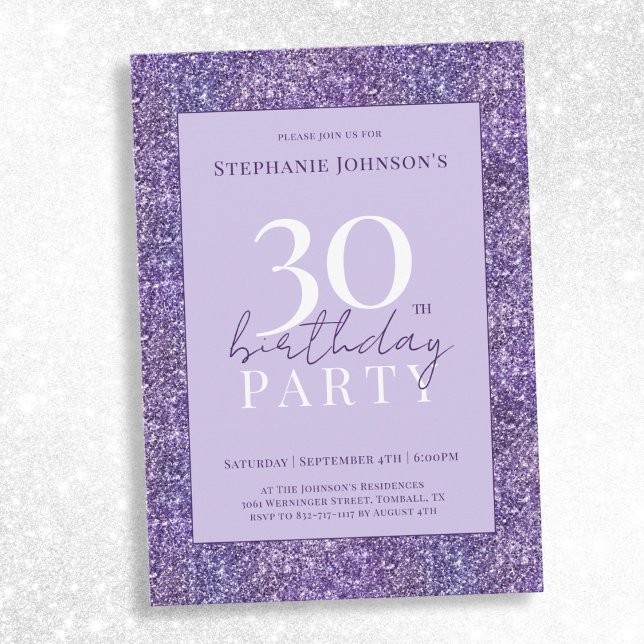 Elegant Purple Glitter 30th Birthday Party Invitation (Elegant Purple Glitter 30th Birthday Party Invitation)