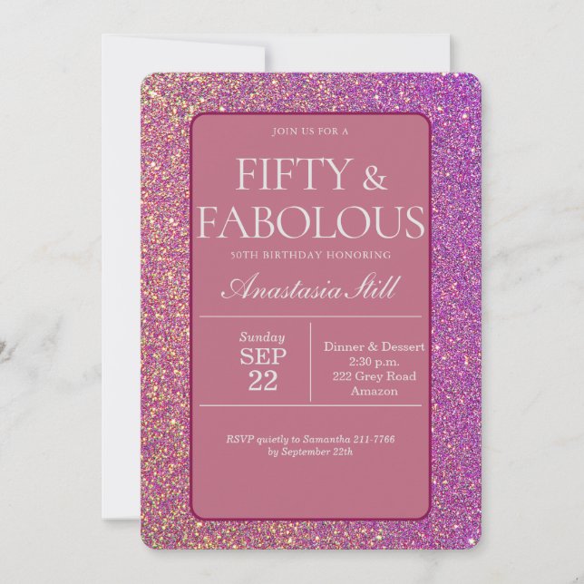 Elegant Purple Glitter 50th Birthday   Invitation (Front)