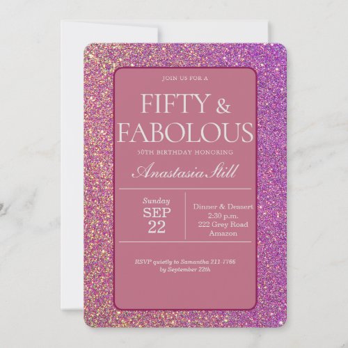 Elegant Purple Glitter 50th Birthday   Invitation
