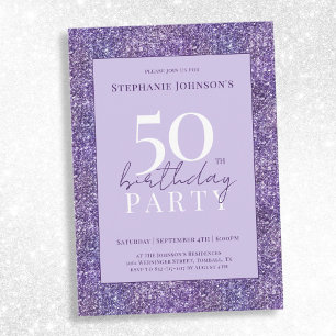 Elegant Purple Glitter 50th Birthday Party Invitation