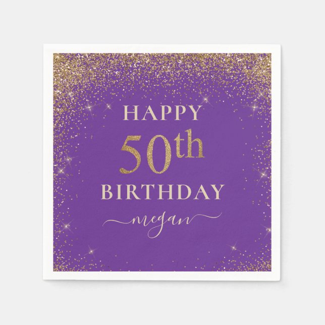 Elegant Purple Glitter 50th Birthday Party  Napkins (Front)