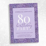 Elegant Purple Glitter 80th Birthday Party Invitation<br><div class="desc">Elegant Purple Glitter 80th Birthday Party Invitation. Join us for an elegant celebration of a milestone birthday that sparkles with joy and laughter! Our invitation sets the tone for an unforgettable evening, adorned with a rich purple palette and shimmering glitter accents. This sophisticated design captures the essence of glamour, ensuring...</div>