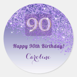 Elegant Purple Glitter 90th Birthday Favor  Classic Round Sticker
