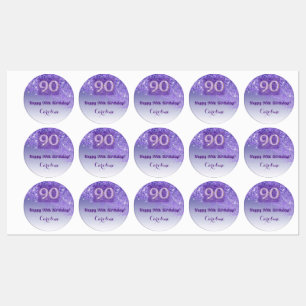 Elegant Purple Glitter 90th Birthday Small Favor Labels