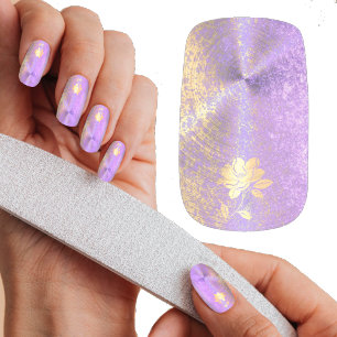 Elegant Purple Glitter and Metallic Floral Minx Nail Art