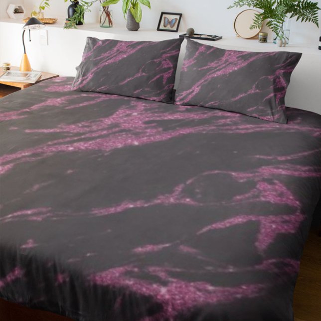 Elegant Purple Glitter Black Marble Pattern Duvet Cover (Creator Uploaded)