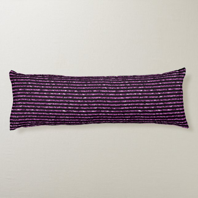 Elegant Purple Glitter Black Stripe Chic Pattern Body Pillow (Back)