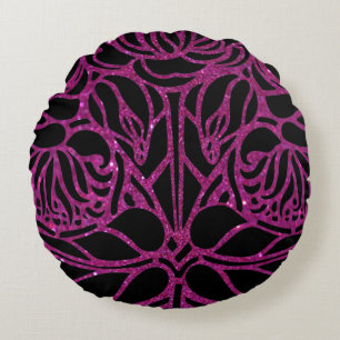 Elegant Purple Glitter Black Zebra Animal Print Round Pillow