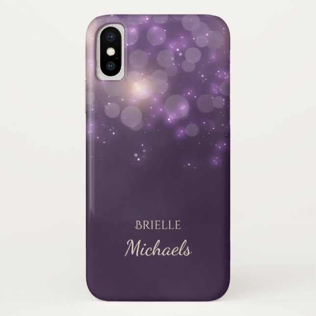 Elegant Purple Glitter Bokeh Sparkles With Name Case-Mate iPhone Case (Back)