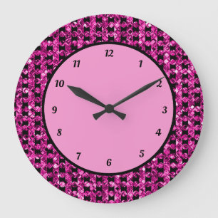 Elegant Purple Glitter Box Pattern Glam Sparkle Large Clock