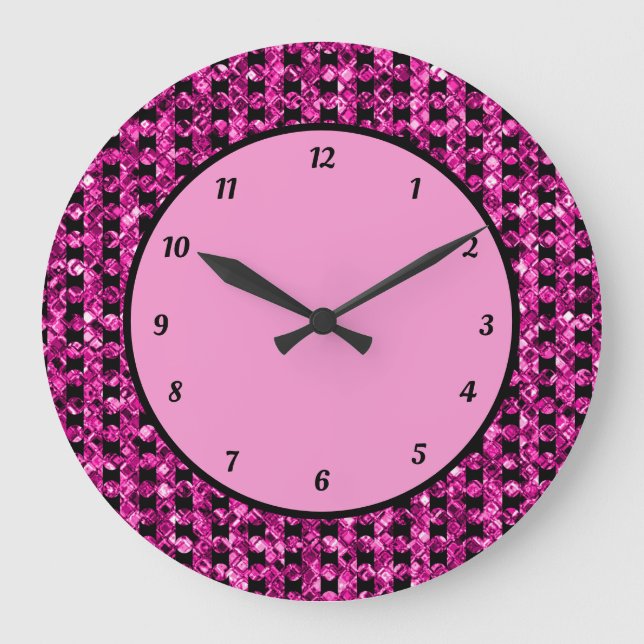 Elegant Purple Glitter Box Pattern Glam Sparkle  Large Clock (Front)