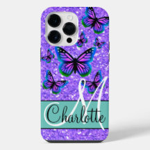 Elegant purple glitter butterflies monogram