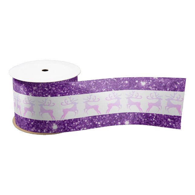Elegant purple Glitter Christmas Deer Satin Ribbon (Spool)