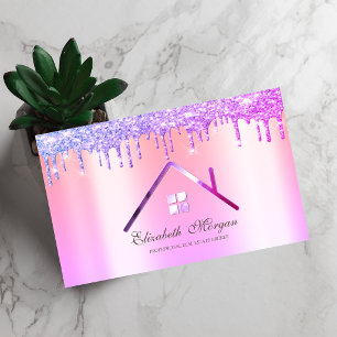 Elegant Purple Glitter Drips Roof Real Estate Business Card