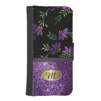 Elegant Purple Glitter Floral Design iPhone SE/5/5s Wallet Case