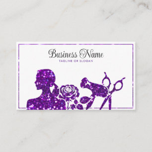 Elegant Purple Glitter Floral Hairdresser Appointment Card