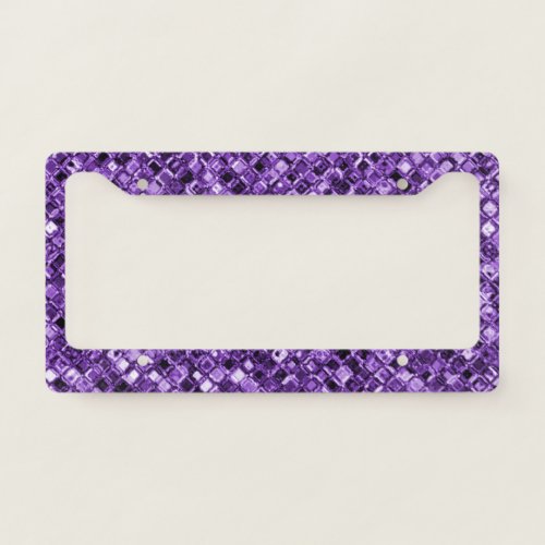 Elegant Purple Glitter Gems Sparkle Glam Unique License Plate Frame