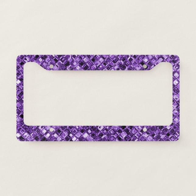 Elegant Purple Glitter Gems Sparkle Glam Unique License Plate Frame (Front)