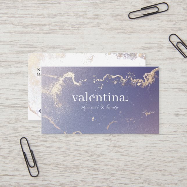 Elegant Purple Glitter Gold Beauty & Makeup Artist Business Card (Front/Back In Situ)