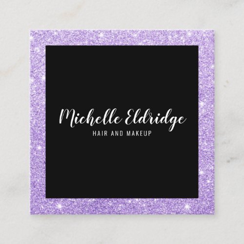 Elegant purple glitter hair makeup trendy black square business card