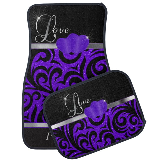 Elegant Purple Glitter Love Car Floor Mat (Set)