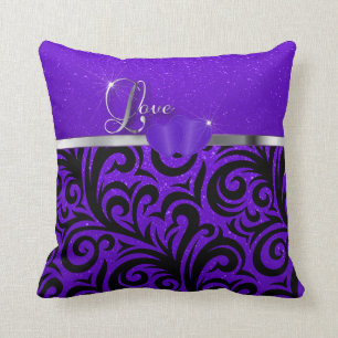 Elegant Purple Glitter Love Throw Pillow