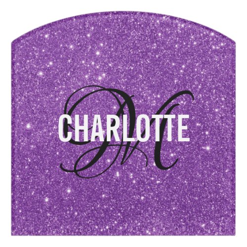 Elegant purple glitter monogram name door sign