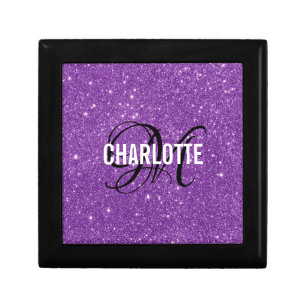 Elegant purple glitter monogram name gift box