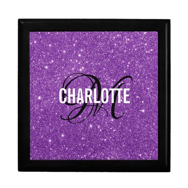 Elegant purple glitter monogram name gift box (Front)