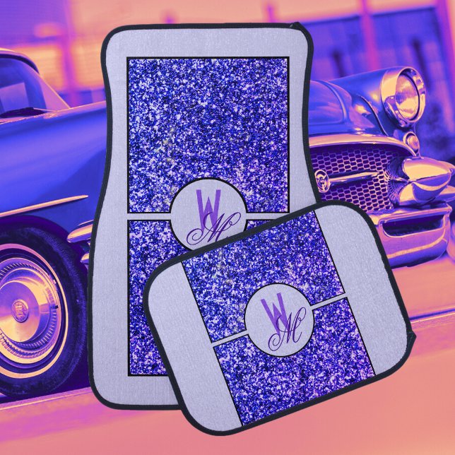 Elegant Purple Glitter Monogrammed  Car Floor Mat (Creator Uploaded)