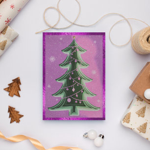 Elegant Purple Glitter Papercut Christmas Tree Holiday Card