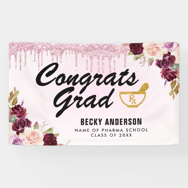 elegant purple glitter pharmacy graduation banner (Horizontal)