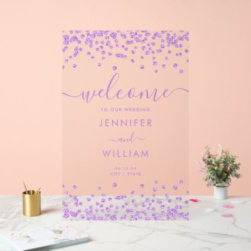 Elegant Purple Glitter Wedding Party Welcome  Acrylic Sign