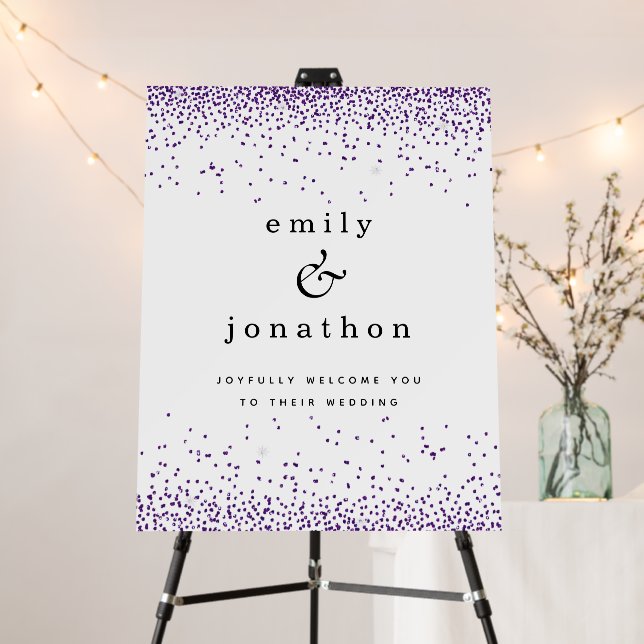 Elegant Purple Glitter Welcome to Wedding Foam Board (In Situ (Stand))