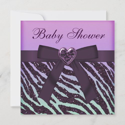 Elegant Purple Glitter Zebra Print Baby Shower Personalized Invitations
