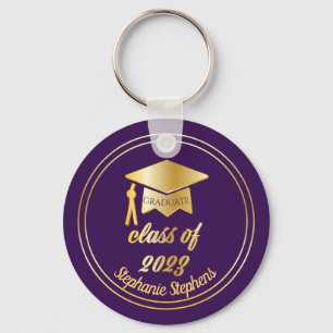 Elegant Purple Gold 2022 Graduate Cap Graduation Keychain