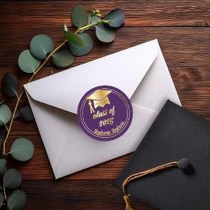 Elegant Purple   Gold 2026 Graduate Cap Graduation Classic Round Sticker