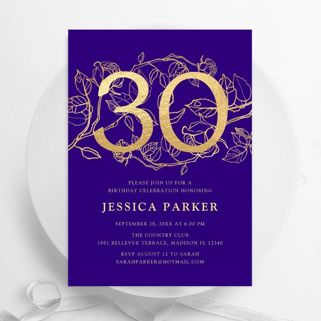 Elegant Purple Gold 30th Birthday Invitation (Creator Uploaded)