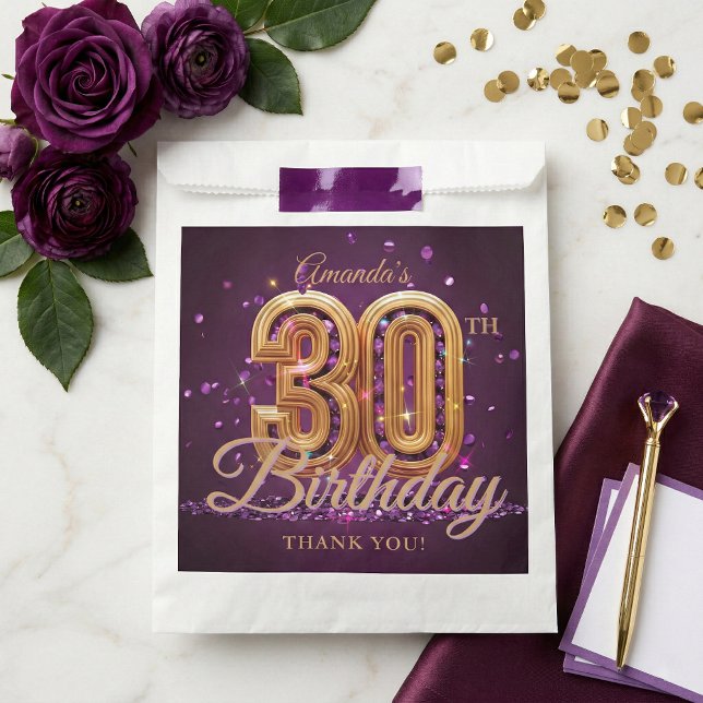 Elegant Purple Gold 30th Birthday Party Thank You Favor Bag (Creator Uploaded)