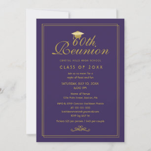 Elegant Purple Gold 60th Class Reunion Invitation