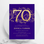 Elegant Purple Gold 70th Birthday Invitation<br><div class="desc">Elegant purple gold 70th birthday party invitation. Customizable modern feminine design featuring roses botanical accents and faux glitter gold. Simple floral invite card perfect for a stylish female bday celebration. Personalize with your own details. Printed Zazzle invitations or instant download digital printable template.</div>