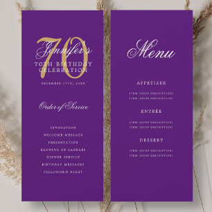 Elegant Purple Gold 70th Birthday Program Menu