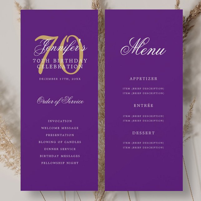 Elegant Purple Gold 70th Birthday Program Menu (Elegant Purple Gold 70th Birthday Program Menu)