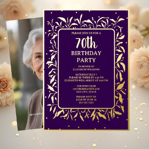 Elegant Purple Gold 70th Custom Birthday Party Foil Invitation